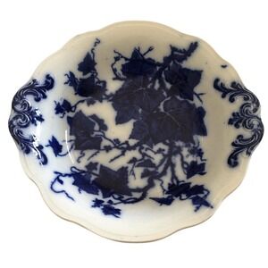 Antique James Kent China 10-1/2" Flow Blue Serving Bowl Grapevine Ivy Circa 1910